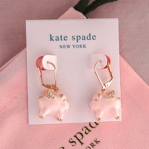 Kate Spade Imagination Flying Pig Enamel Leverback Earrings - Brand New